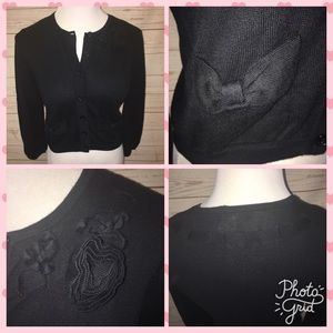 Nanette Lepore Medium Black Sweater Floral Ribbon