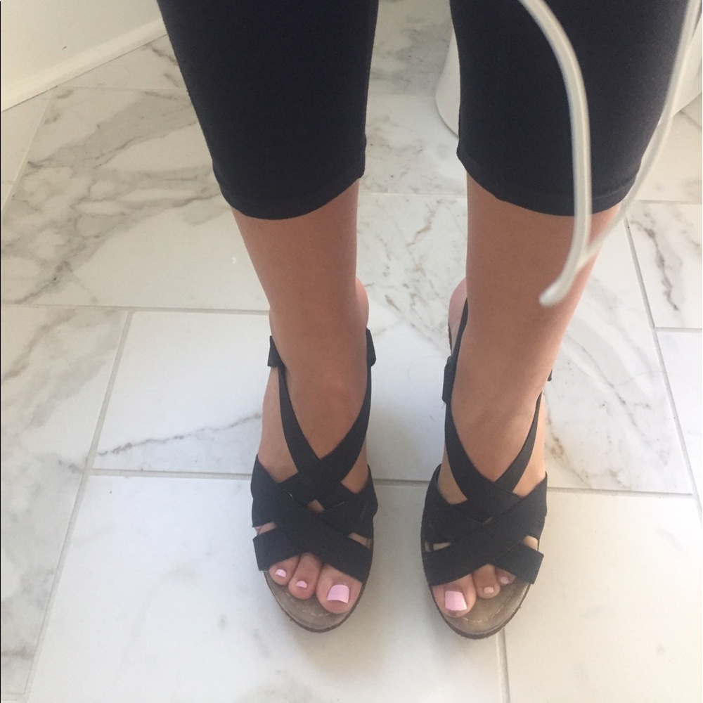 Steve Madden Wedge Sandals - black cork wedge 7