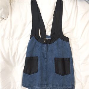 Jean and leather overall jumpsuit