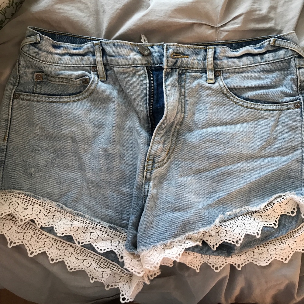 Free People Jean Shorts with Lace Trim