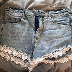 Free People Jean Shorts with Lace Trim