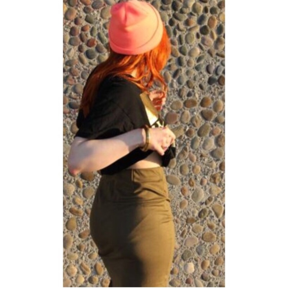 Army-Green Pencil Skirt with slit up the left side