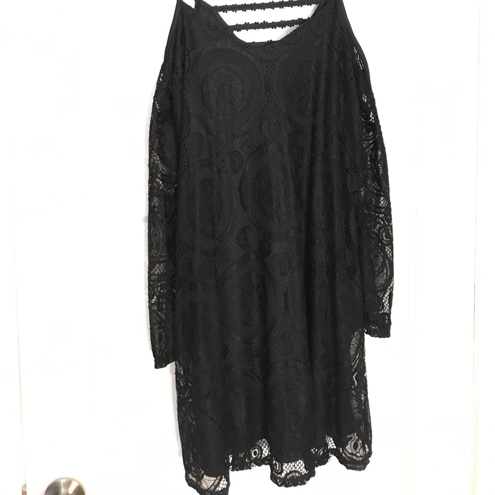Black crocheted cold shoulder dress
