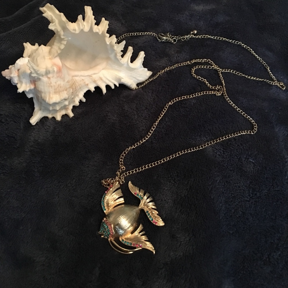 Charming Charlie Fish Necklace W/ Pink/Blue Stones