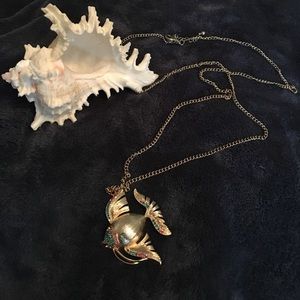 Charming Charlie Fish Necklace W/ Pink/Blue Stones