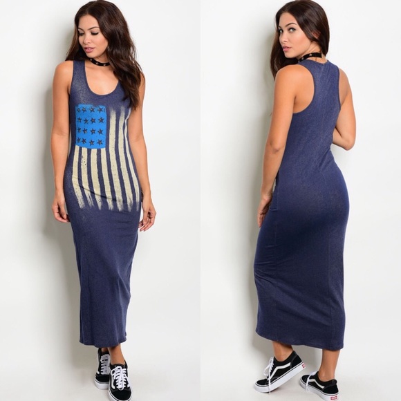 🎉CLEARANCE🎉 Navy American Flag Tank Maxi Dress - Picture 2 of 6