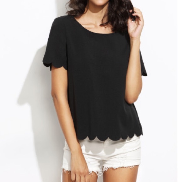 Scalloped Top in Black - Picture 3 of 3