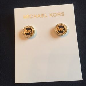 Michael Kors Gold-Tone Tortoise and Pave Logo Stud
