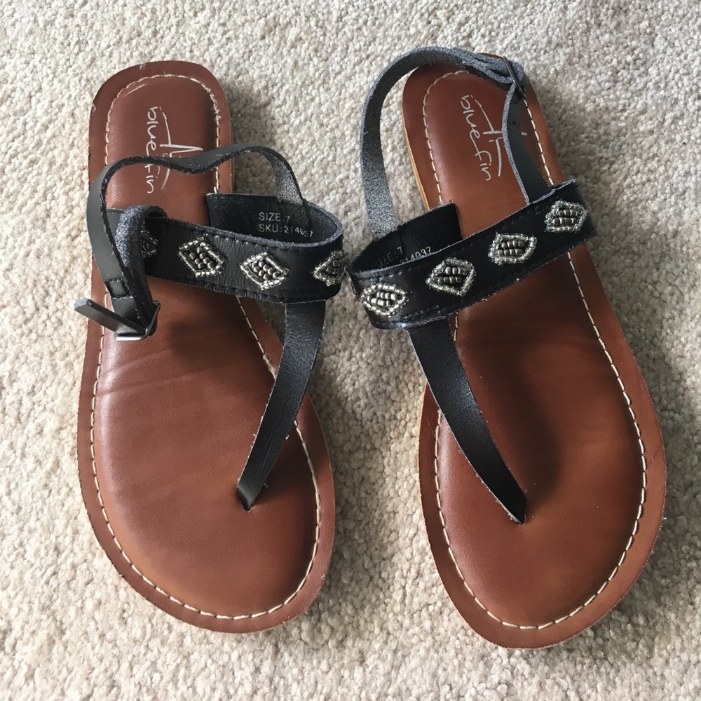 Women's Black Beaded Sandals