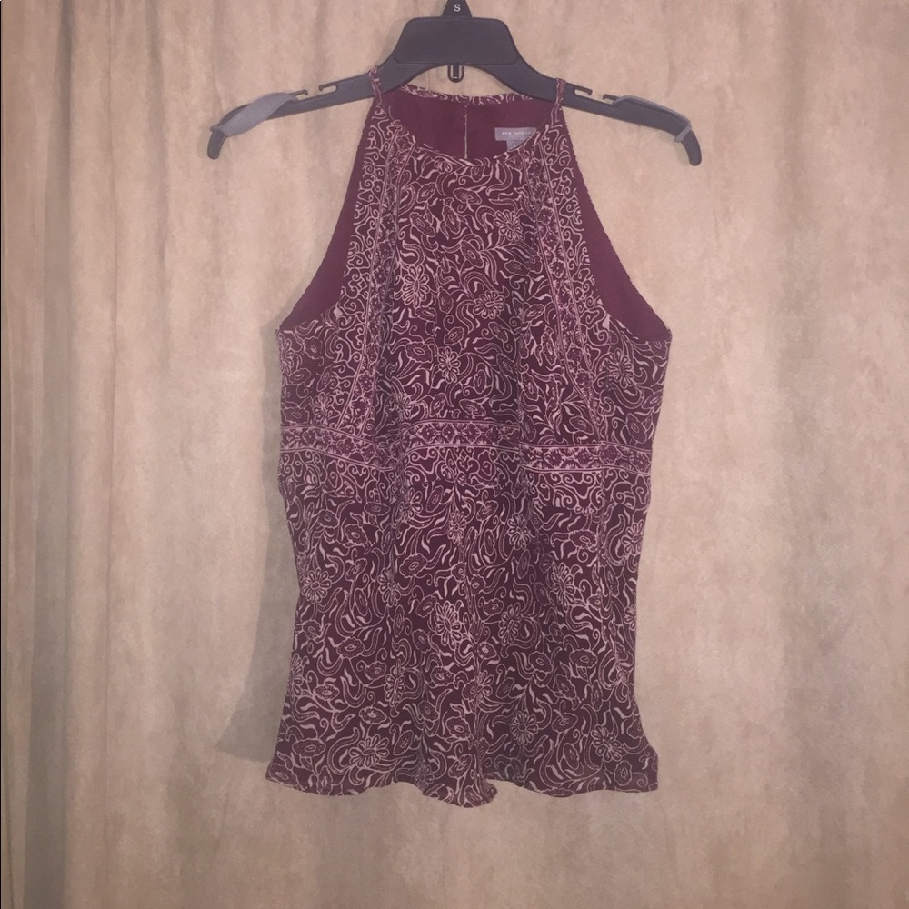 Maroon & White Floral Print Sleeveless Top