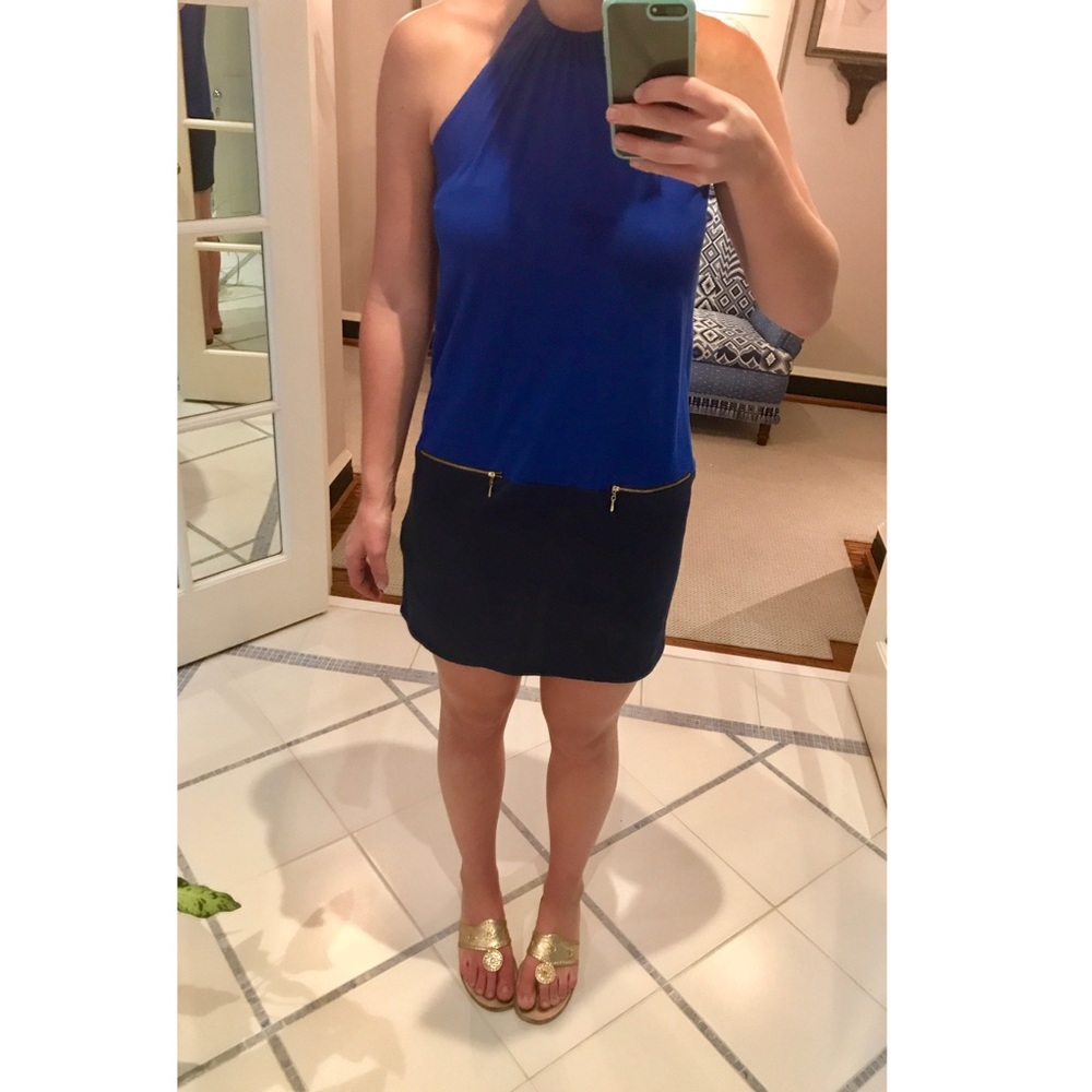 Kersh Royal and Navy Blue Drop Waist Dress