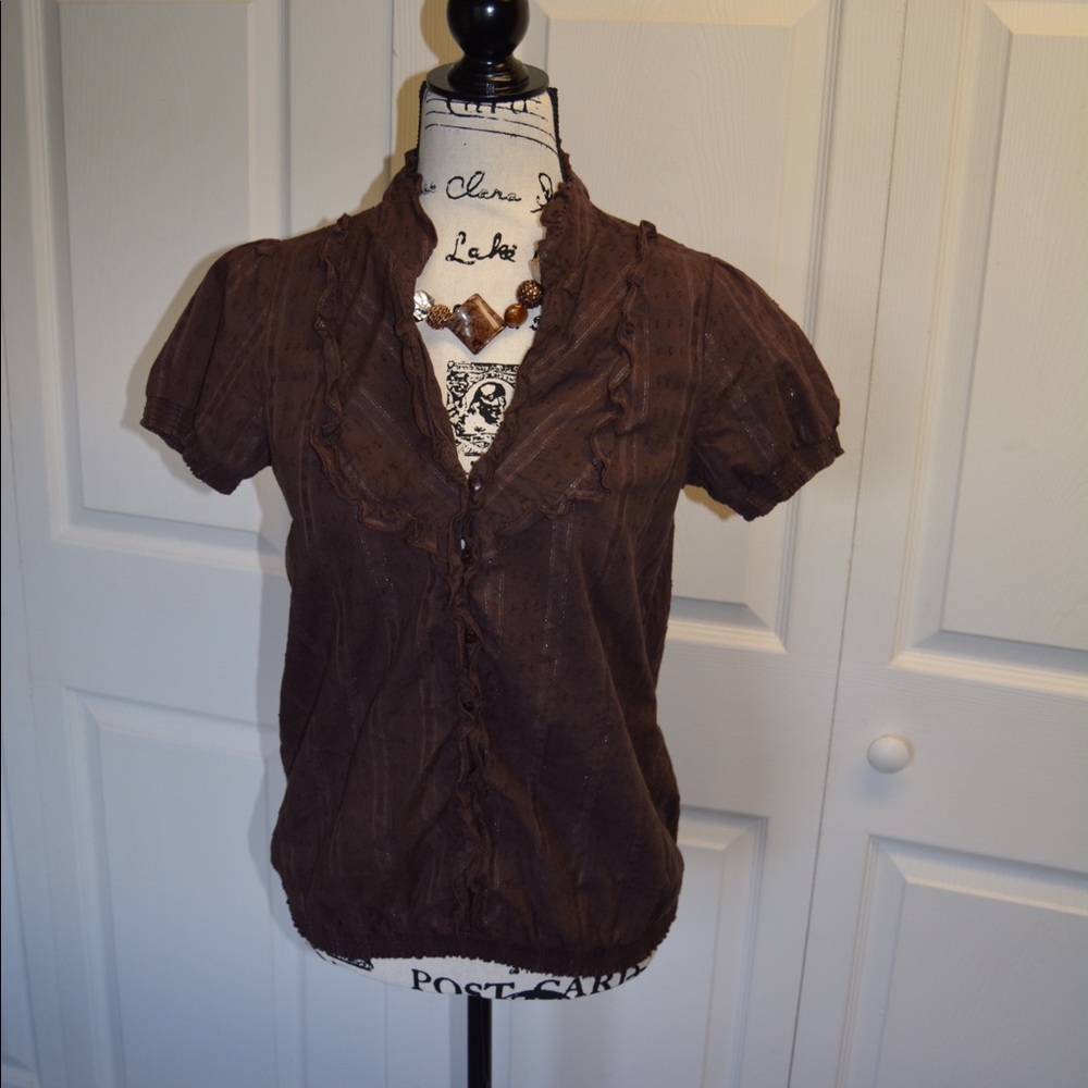 Maurice's Brown Top with Silver Stitching, size M
