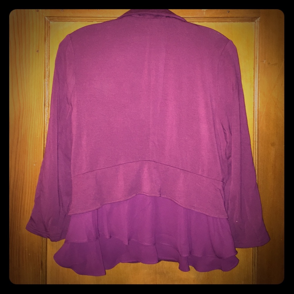 Plum ruffled back knit blazer