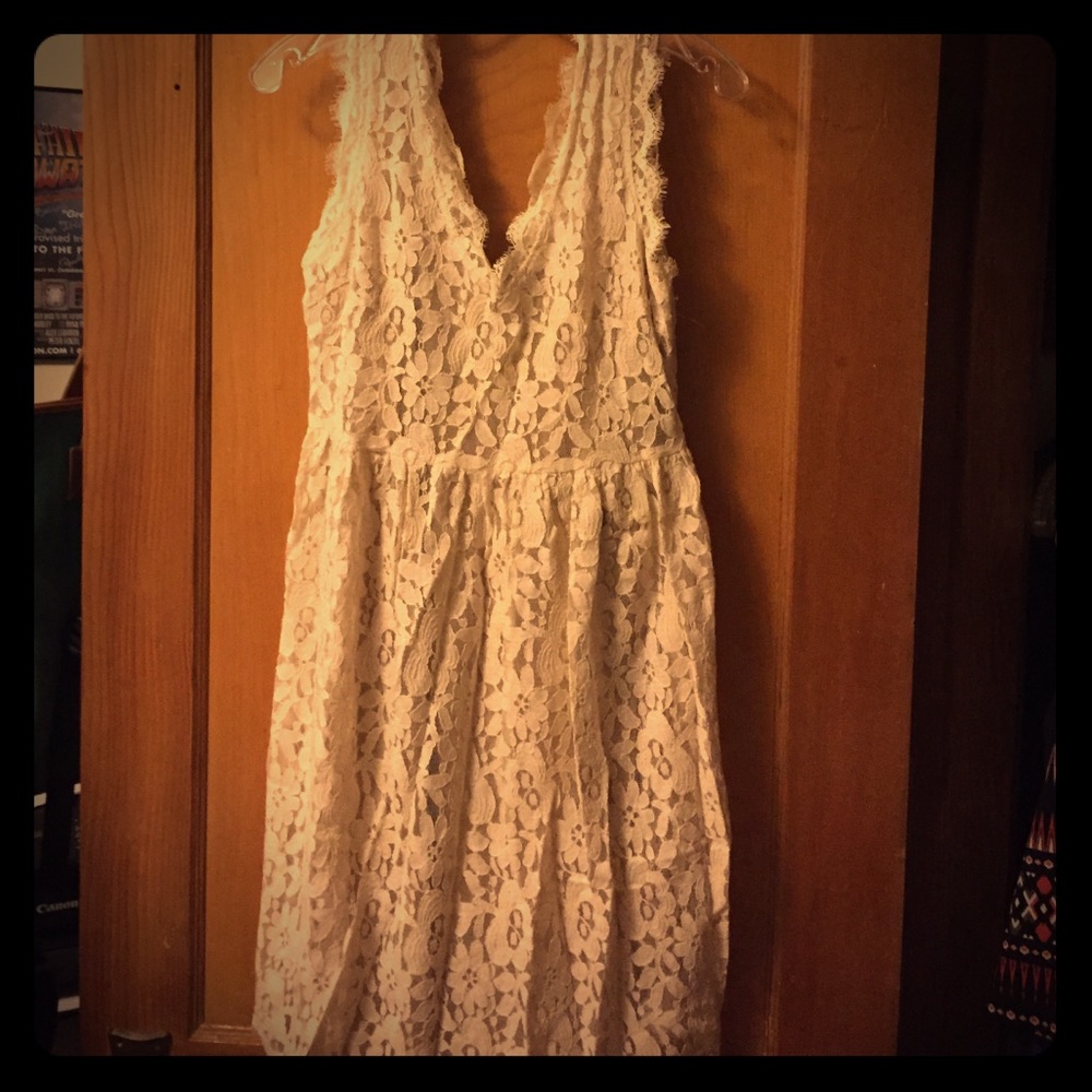 Lace dress with pale gold slip