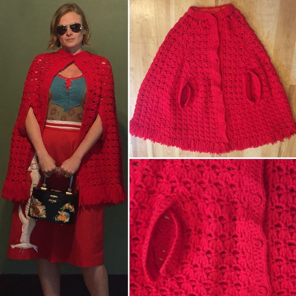 Vintage Red Knit Cape