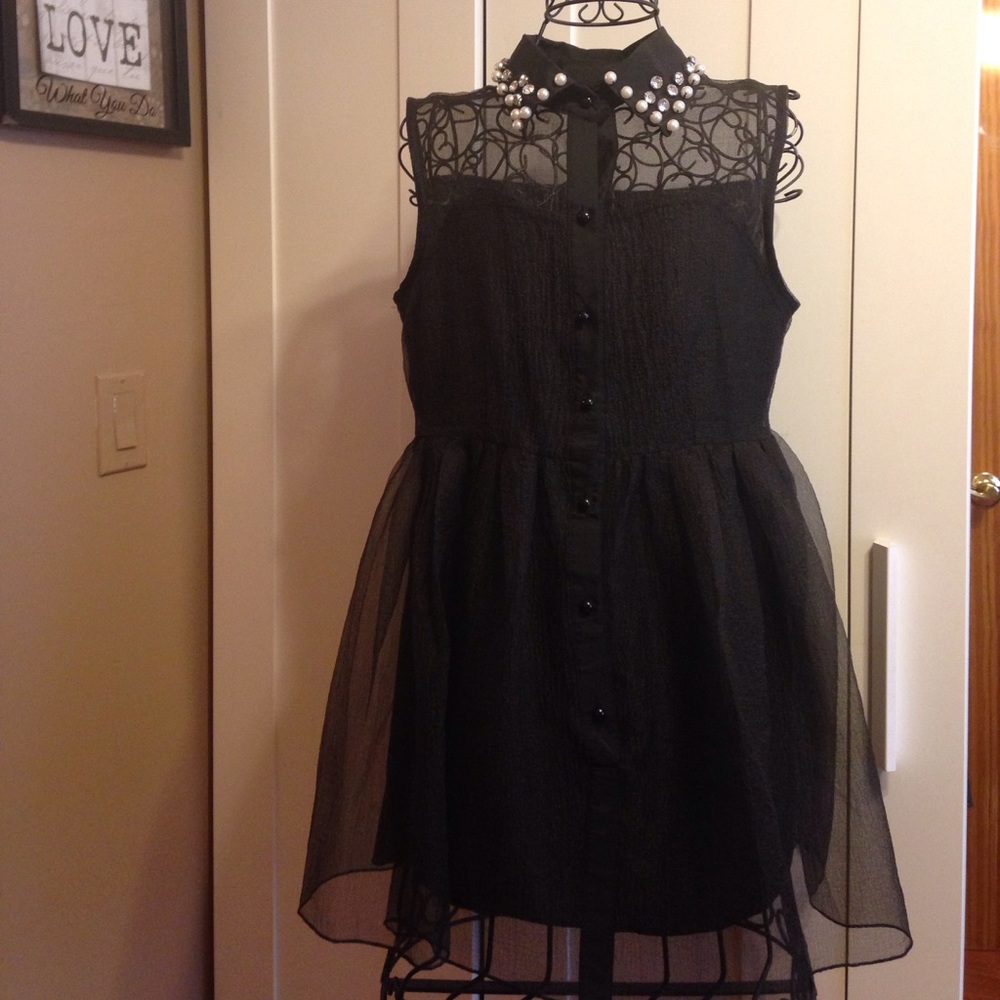 black dress with pearl and rhinestones neck