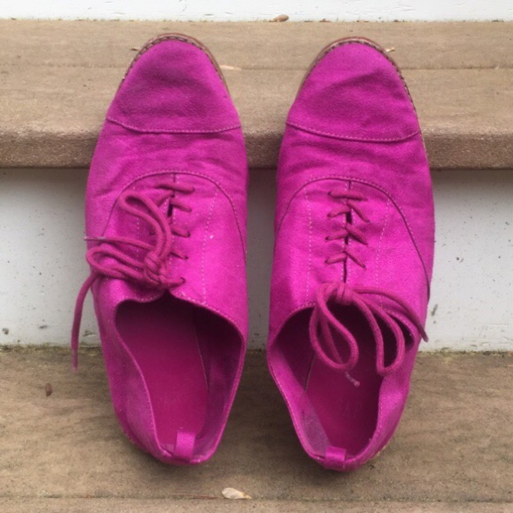 Bright pink suede shoes