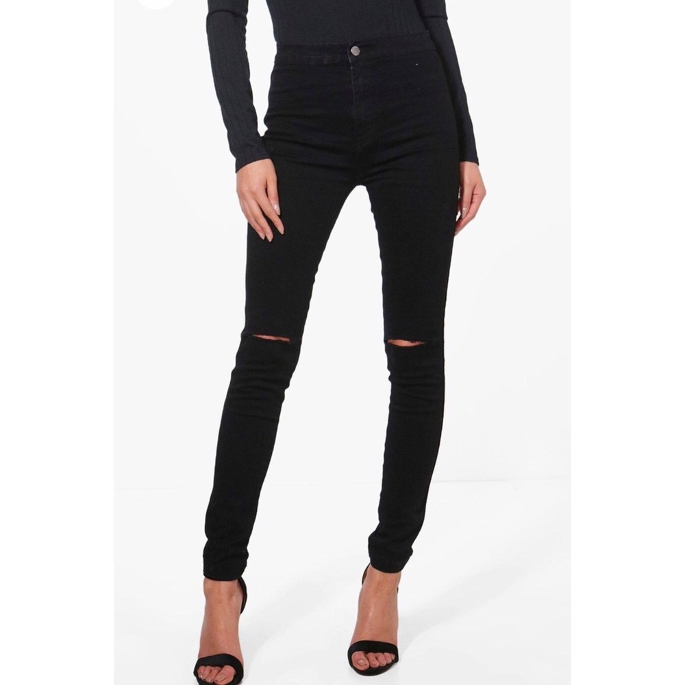 Rip knee high waisted jeans