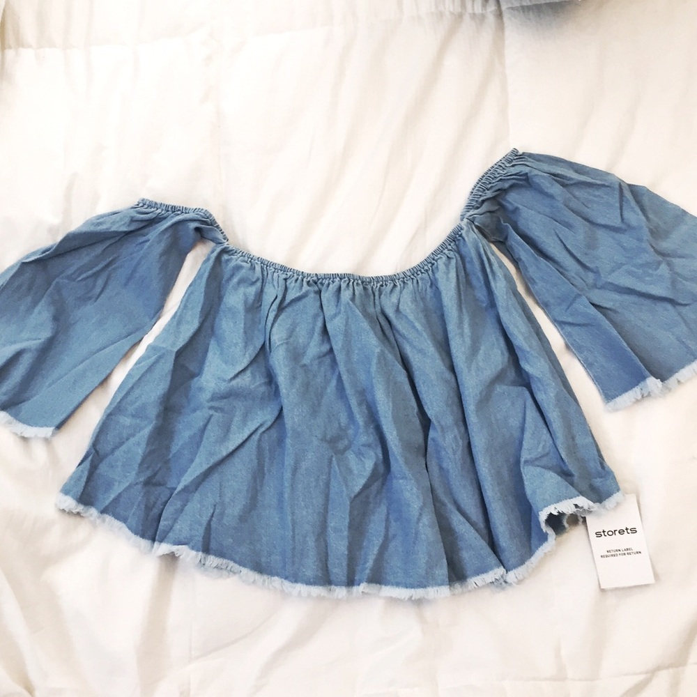 Jean crop off the shoulder top