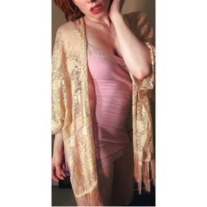 Peach paisley lace fringe kimono w FREE pink cami