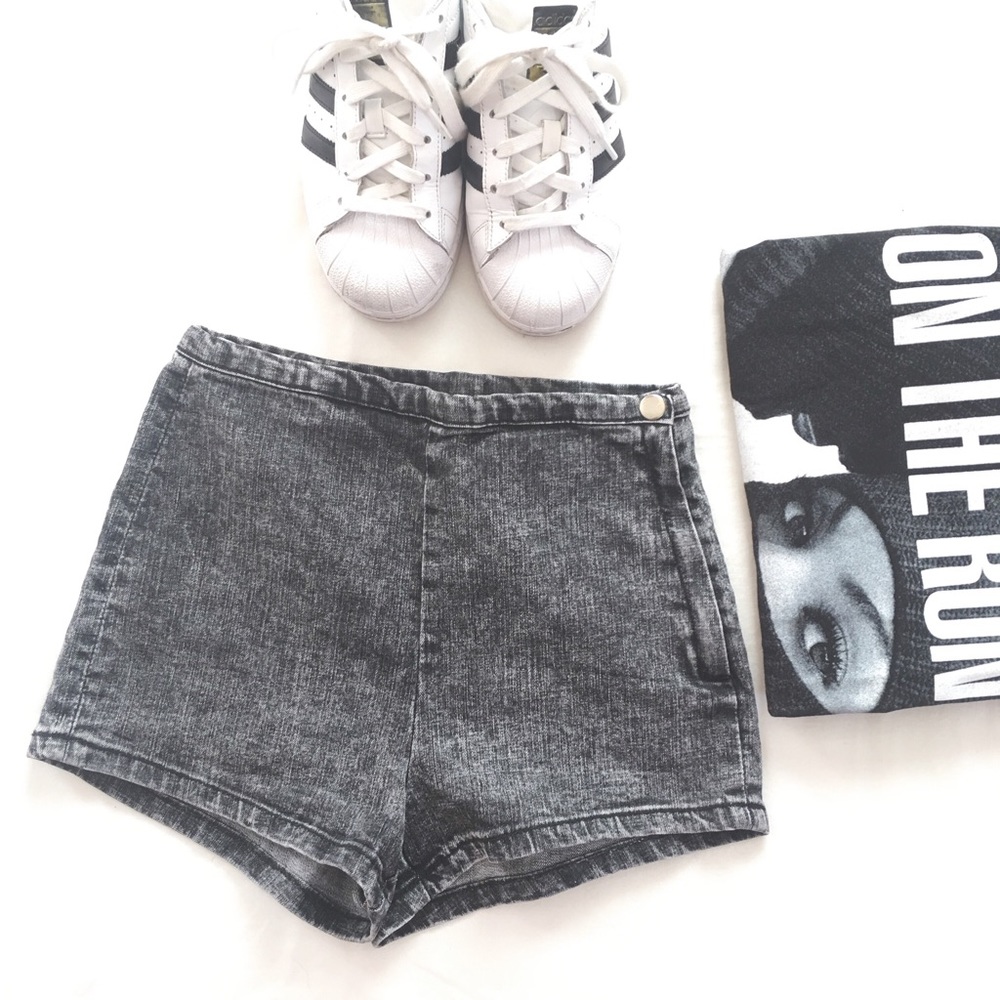 Grey denim high waisted shorts