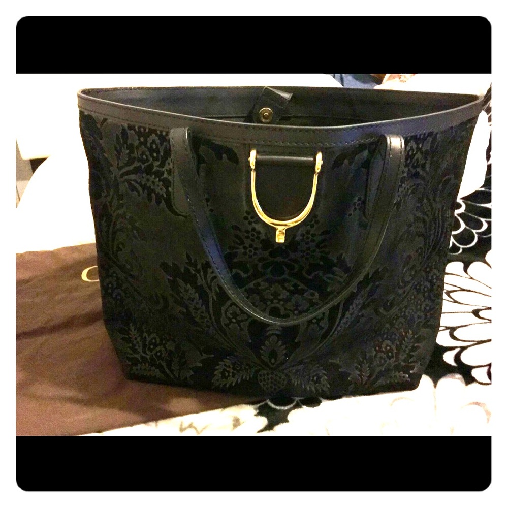Gucci Black Soft Stirrup Brocade Leather Tote