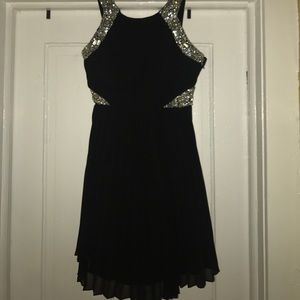 Black Short Formal Pleated Embellished Dress