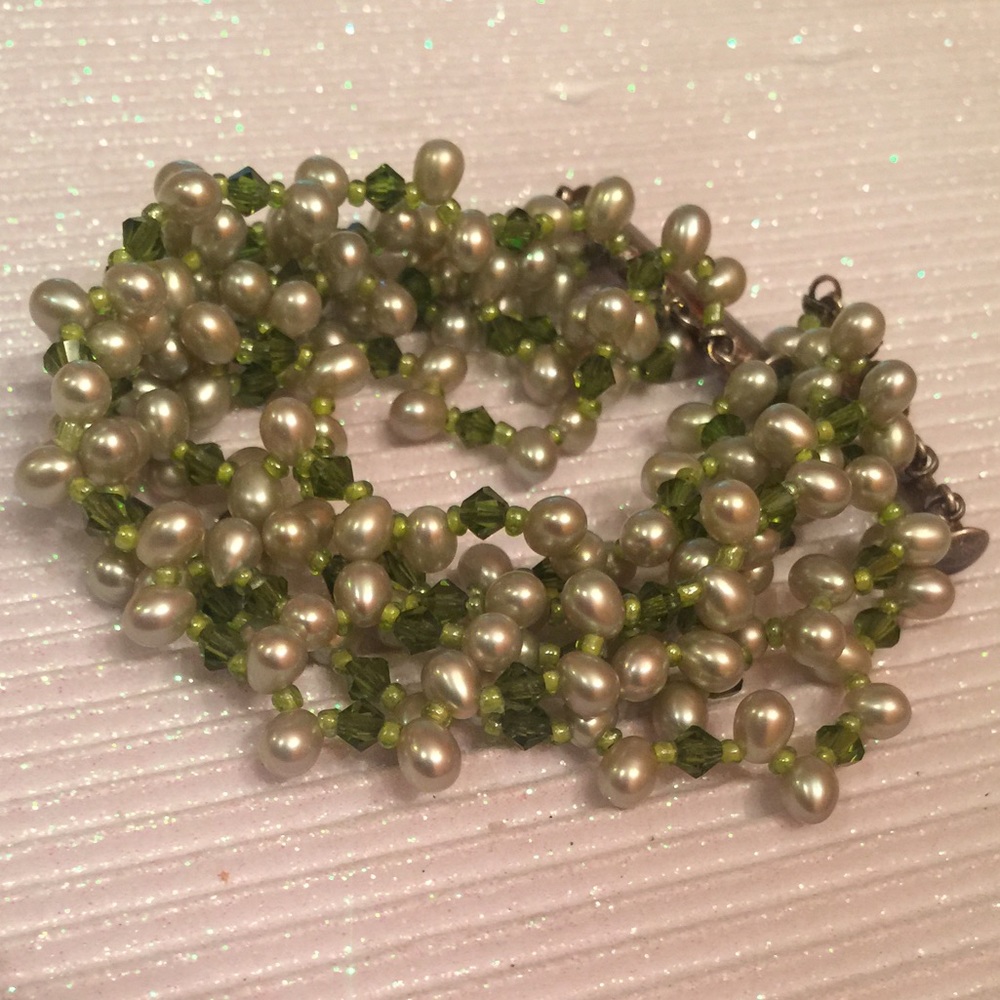 Sterling Freshwater Pearl Green 6 Strand Bracelet