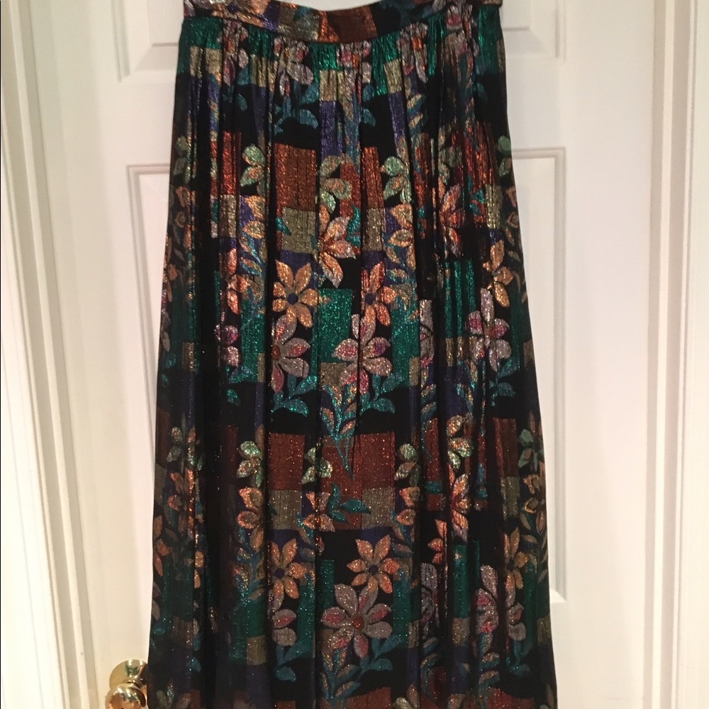Vintage Metallic Floral Maxi Skirt