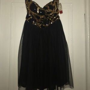 Gold and Black Sequin Short Tulle Formal Dress
