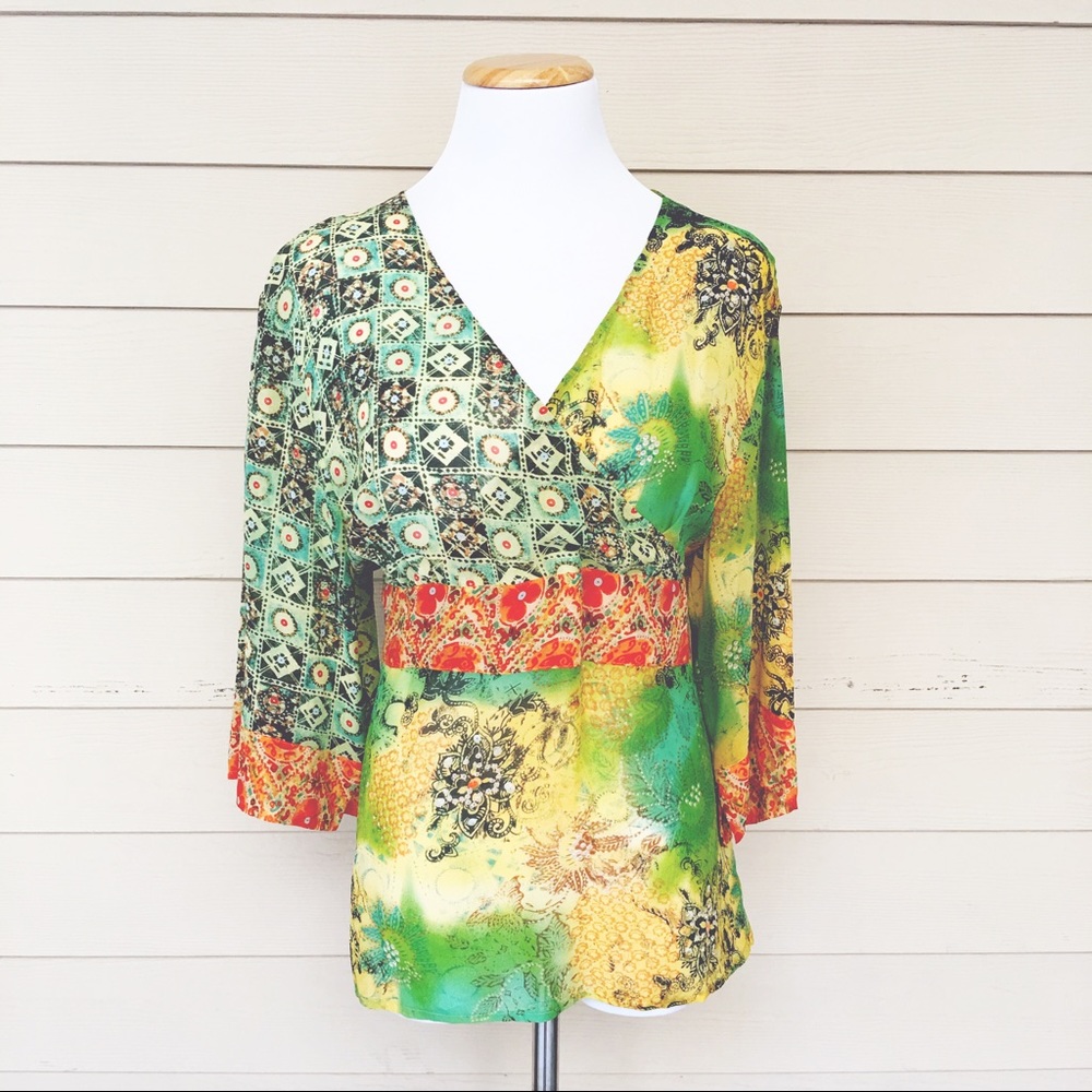 🆑 Coldwater Creek Wrap Bodice Sequin Print Blouse