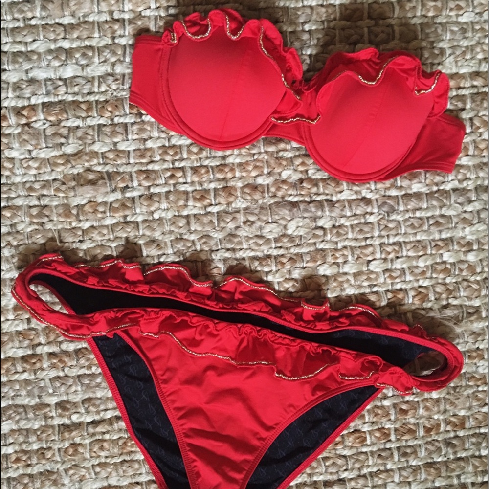 Red ruffled VS bikini top