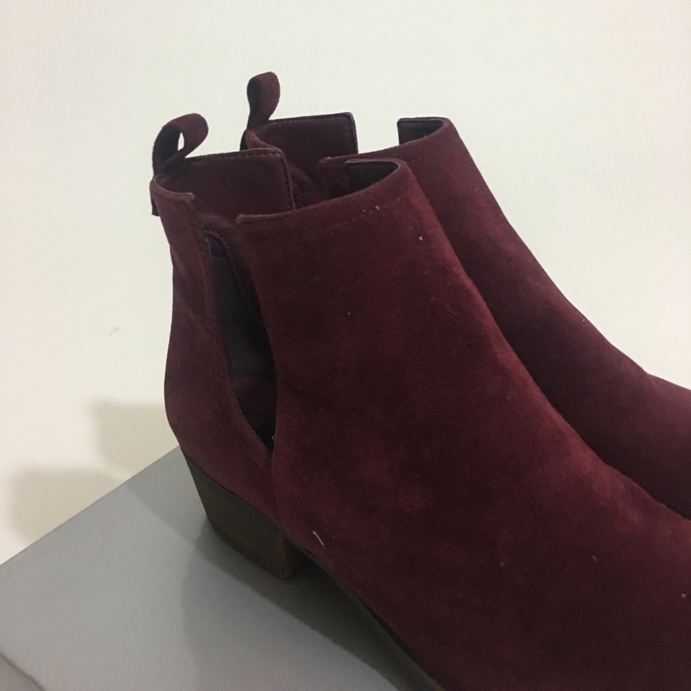 Maroon Burgundy Faux Suede Cut Out Booties