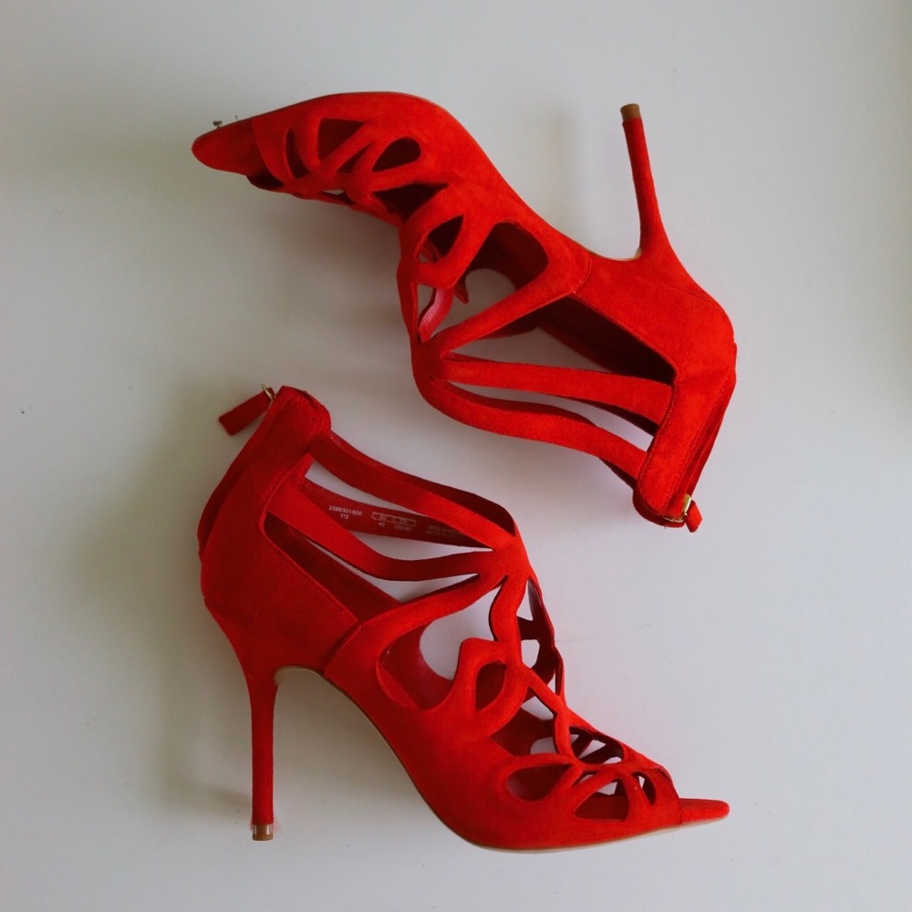 Red suede Zara high-heel sandals