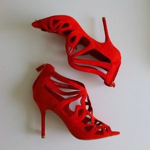 Red suede Zara high-heel sandals