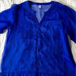 Shear blue blouse with embroidered design size L