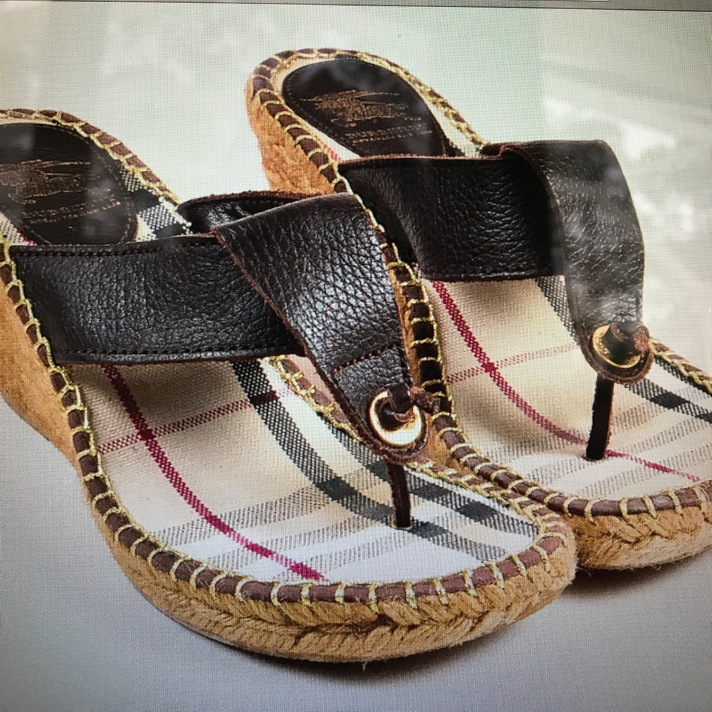 Burberry Brown Leather Wedge Sandals