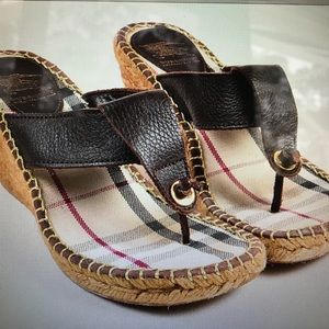 Burberry Brown Leather Wedge Sandals