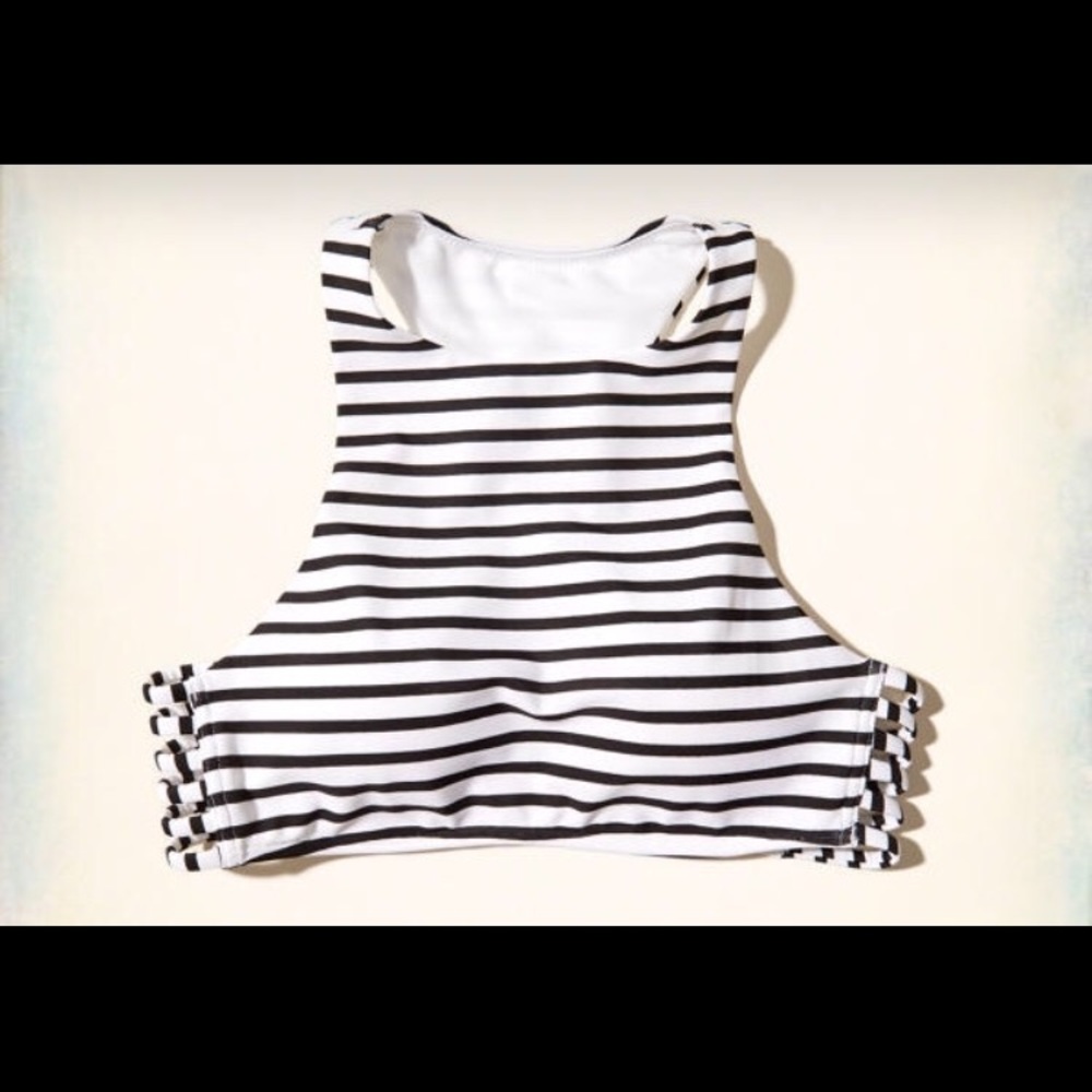 Striped black and wipe high neck bikini top