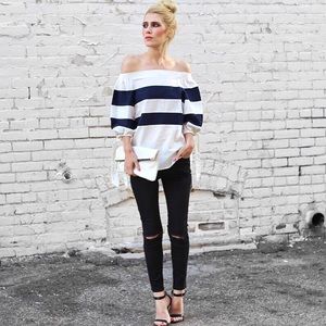 Stripe off the shoulder top