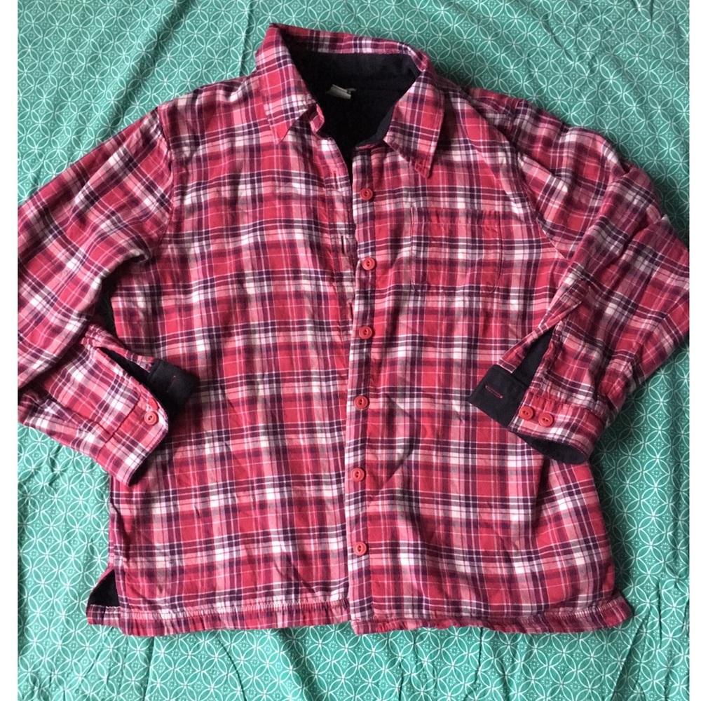 LL Bean pink plaid fleece lined flannel