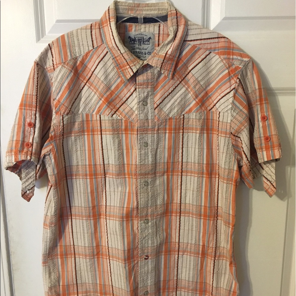Levis Strauss Men's M Orange White Striped Shirt