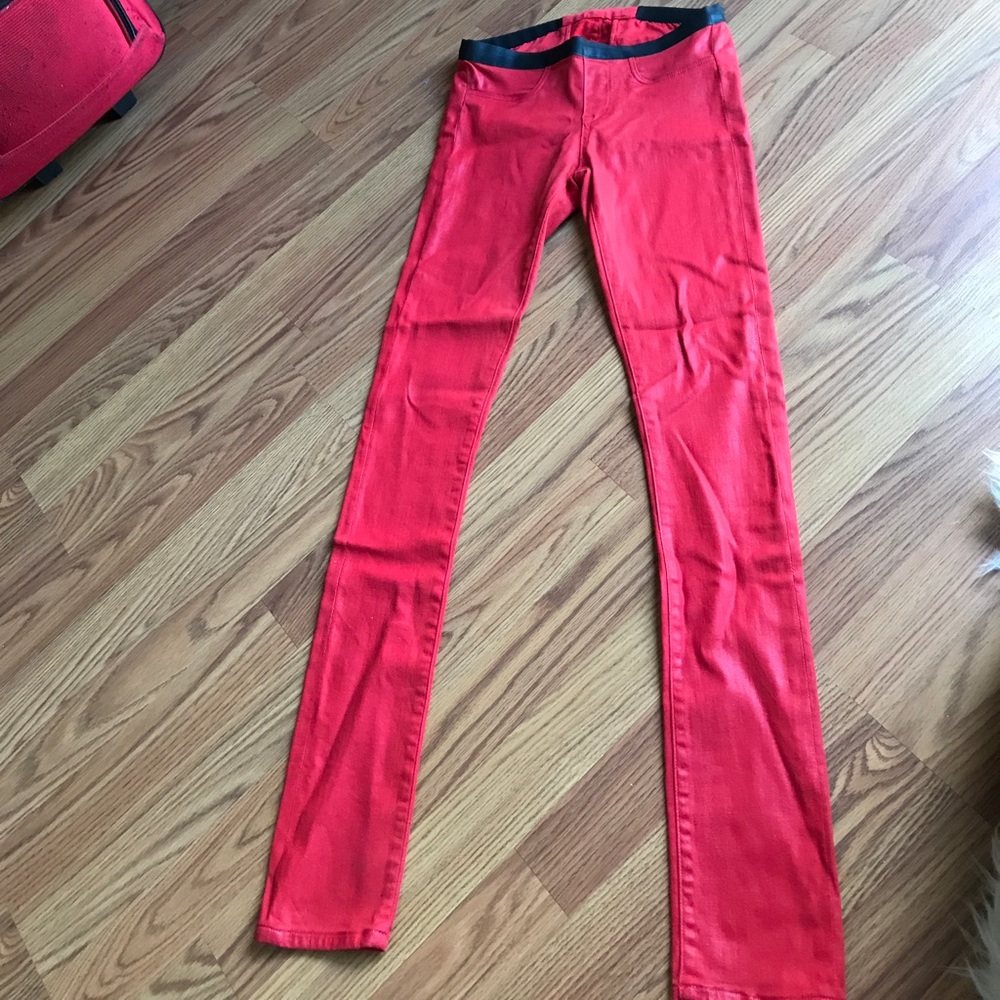 Helmet Lang red skinny waxed stretch jeans.Size25