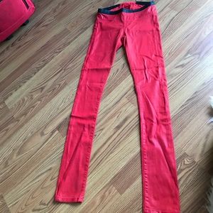 Helmet Lang red skinny waxed stretch jeans.Size25