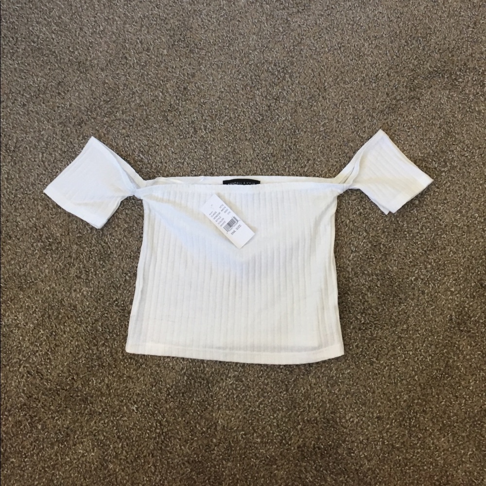 White crop top off the shoulder