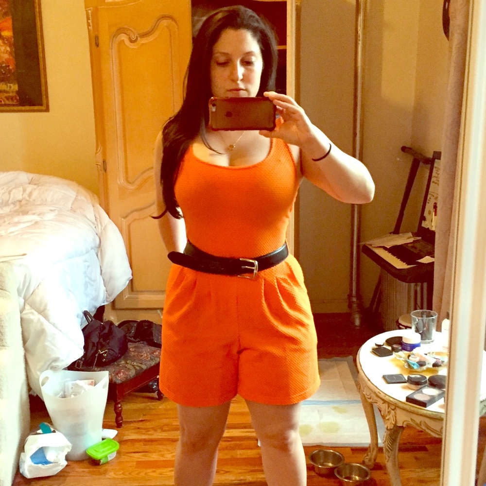 NWOT Adorable Romper in Waffle Orange