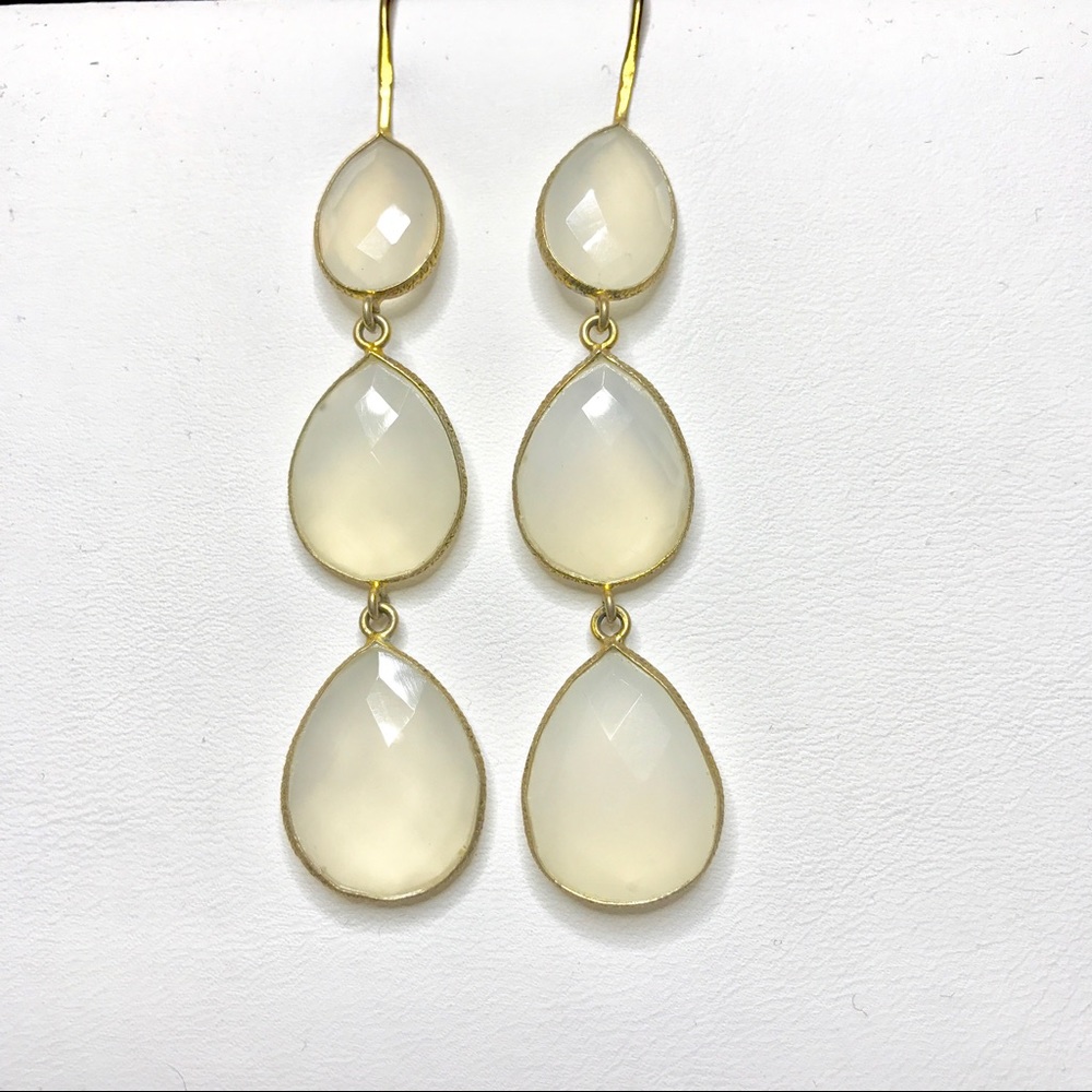 White Chalcedony Gold Earrings