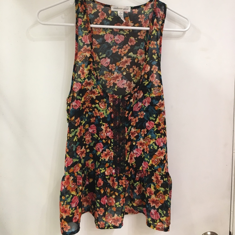 Floral Peplum Semi-Sheer Blouse