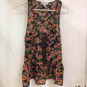 Floral Peplum Semi-Sheer Blouse