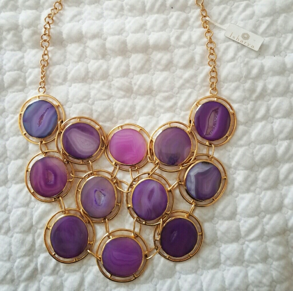 Anthropologie ISHARYA Amethyst Druzy Necklace 18k